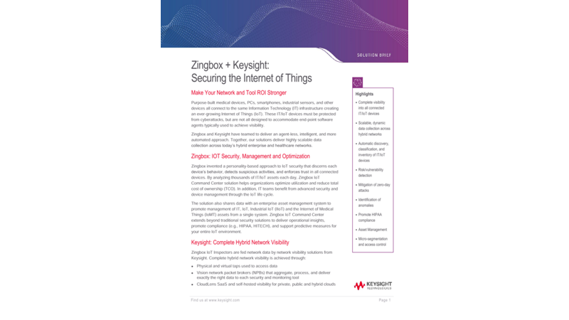 Zingbox + Keysight – Securing the Ever-growing Internet of Things (IoT)